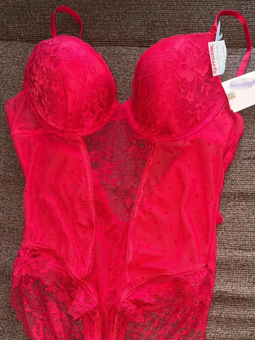 Red lace lingerie one piece push up